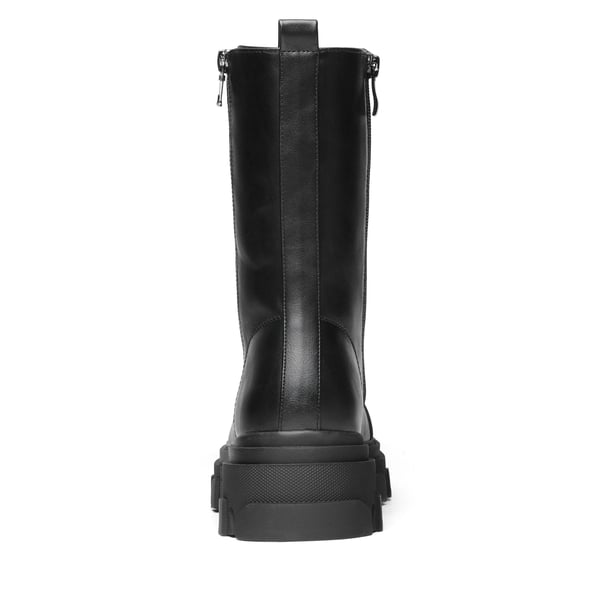 Mid Calf Combat Boots - BLACK PU - 2